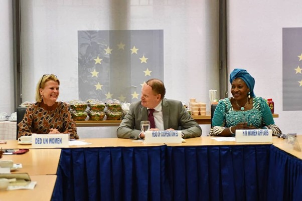 UN Women Deputy Executive Director Åsa Regnér, the Head of Cooperation at the European Union to Nigeria and ECOWAS, Kurt Cornelis and Nigeria’s Minister of Women Affairs, Pauline K. Tallen during interactive session. 