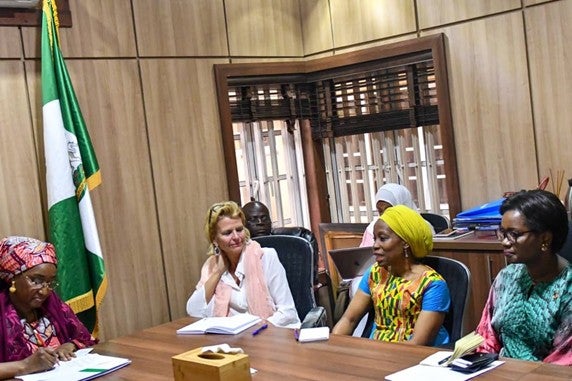 UN Women Deputy Executive Director Åsa Regnér with Minister of Humanitarian Affairs, Sadiya Farouq, UN Women Nigeria Country Rep, Comfort Lamptey and UN Women Regional Director for West & Central Africa, Oulimata Sarr. 