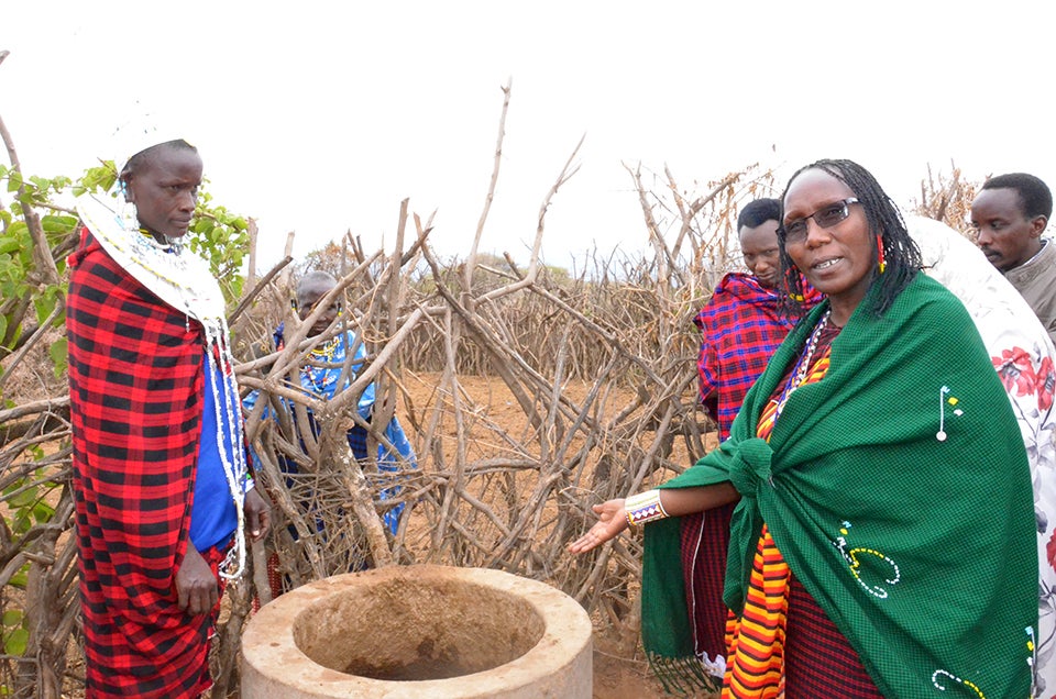 PWC Executive Director, Ms Maanda Ngoitiko during a tour in 2019, to assess how the trained women and girls were promoting use of biogas in Ngorongoro