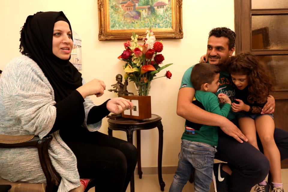 Ahmed Fakih and Douaa Affarah are bringing up their children to practice and respect gender equality. Photo: UN Women/Marwan Tahtah.