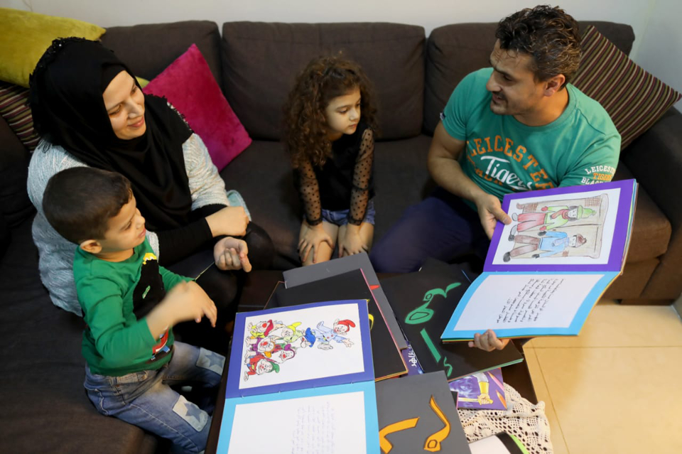 Ahmed Fakih is an enthusiast for writing children’s bedtime stories which depict gender equal relations. Photo: UN Women/Marwan Tahtah.