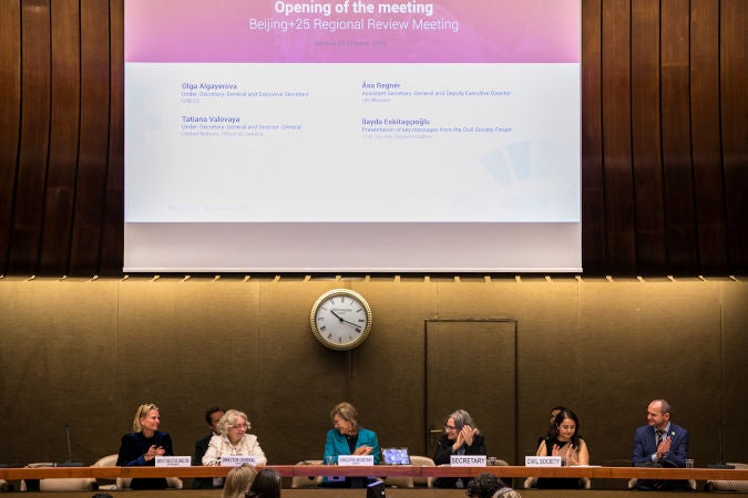 Co-chairs of the meeting gave strong messages during the opening session. Photo: UN Women/Antoine Tardy