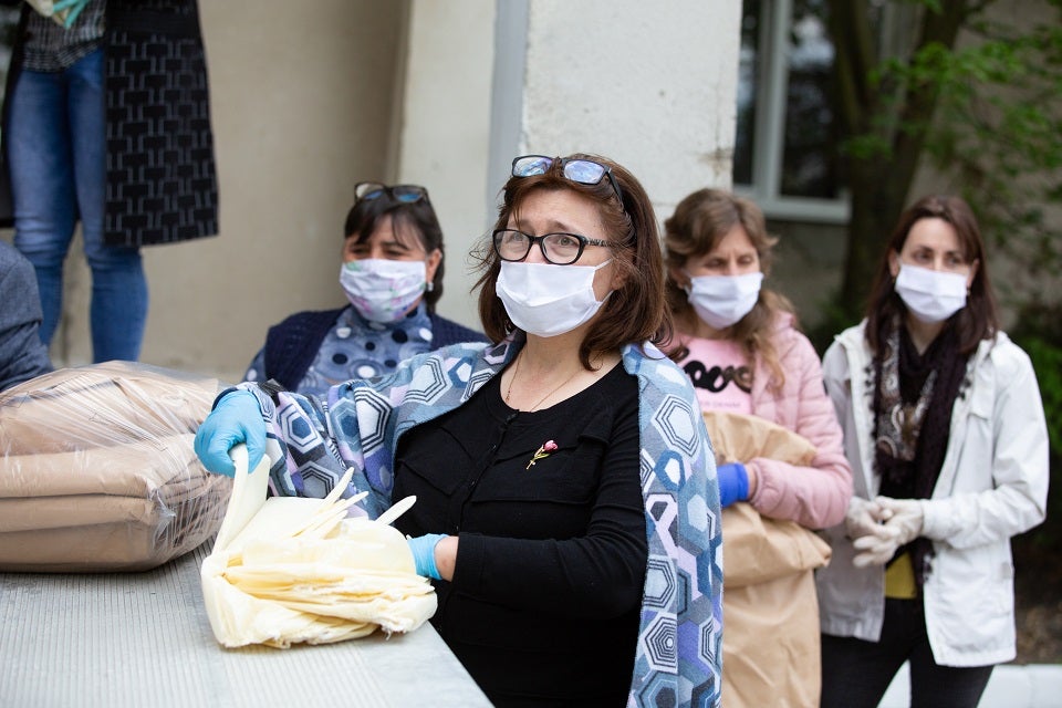 Social workers from Moldova are receiving the protection equipment offered by UN Women Moldova and Sweden. Photo: UN Women Moldova/ Eduard Bizgu