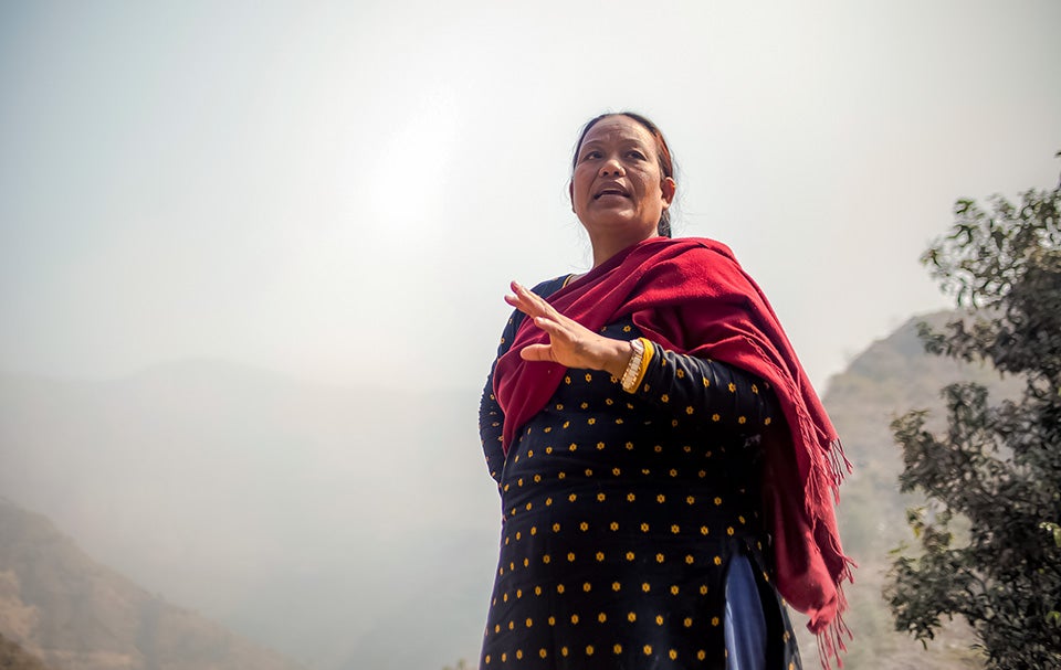 Tamang, seen here in Roshi village in December 2018, inspires other women in her village to improve their lives. Photo: UN Women/Merit Maharjan