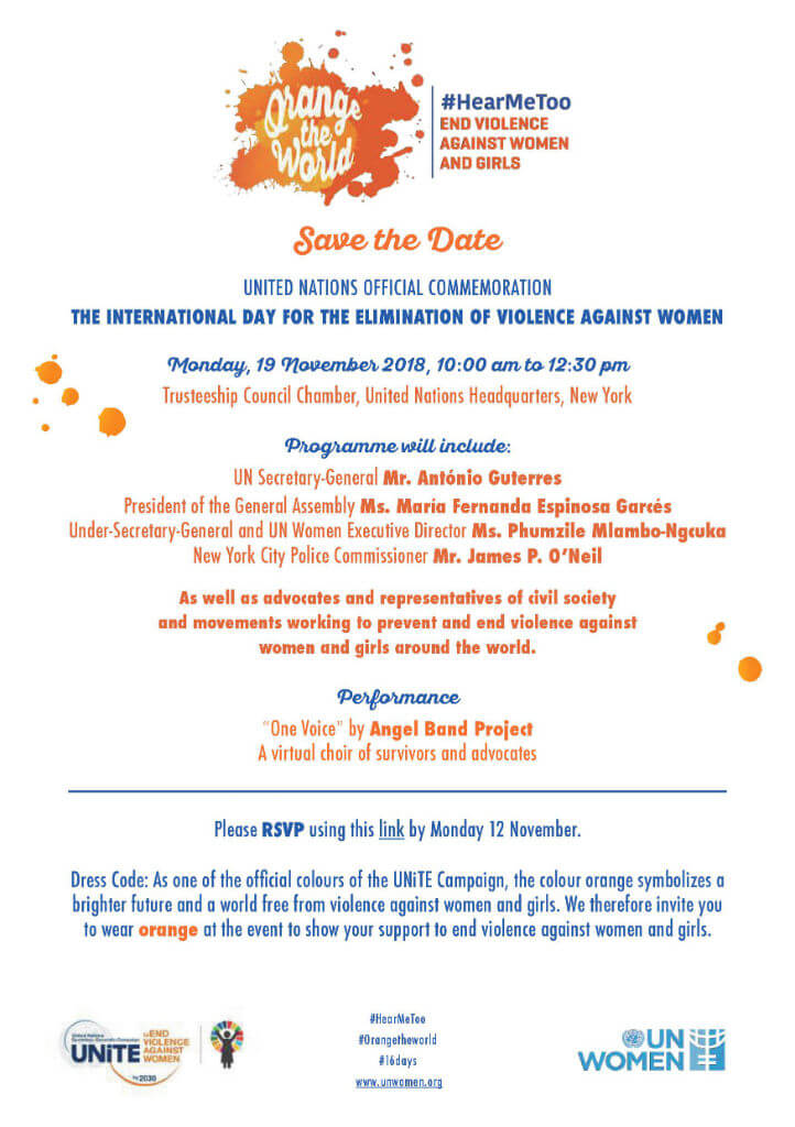 Save the date: UN Official Commemoration of the International Day for the Elimination of Violence against Women