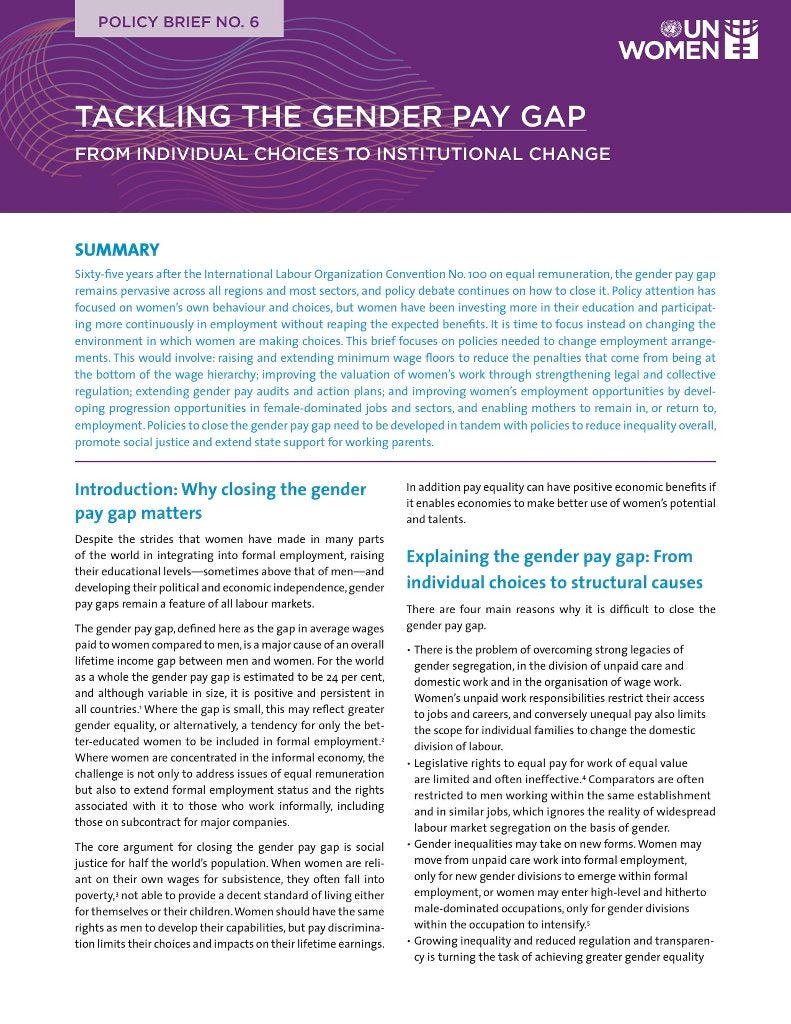 Tackling the gender pay gap (UN Women Policy Brief no. 6)