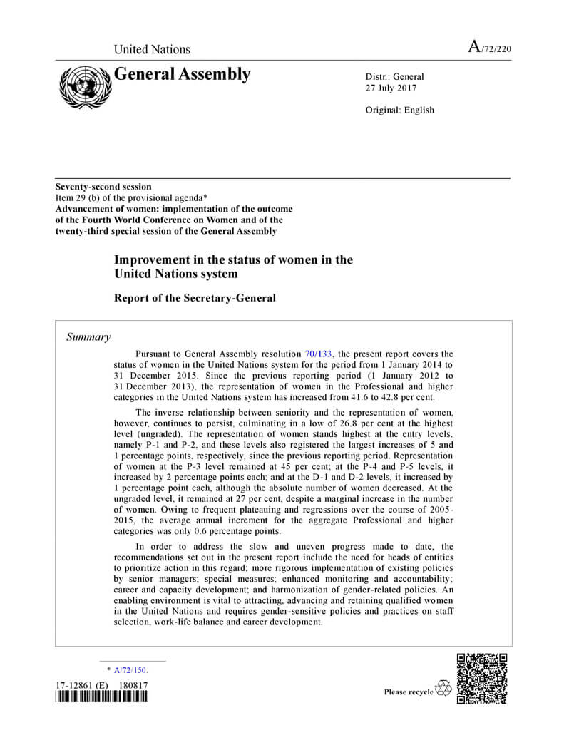 Improvement in the status of women in the United Nations system: Report of the Secretary-General (2017)