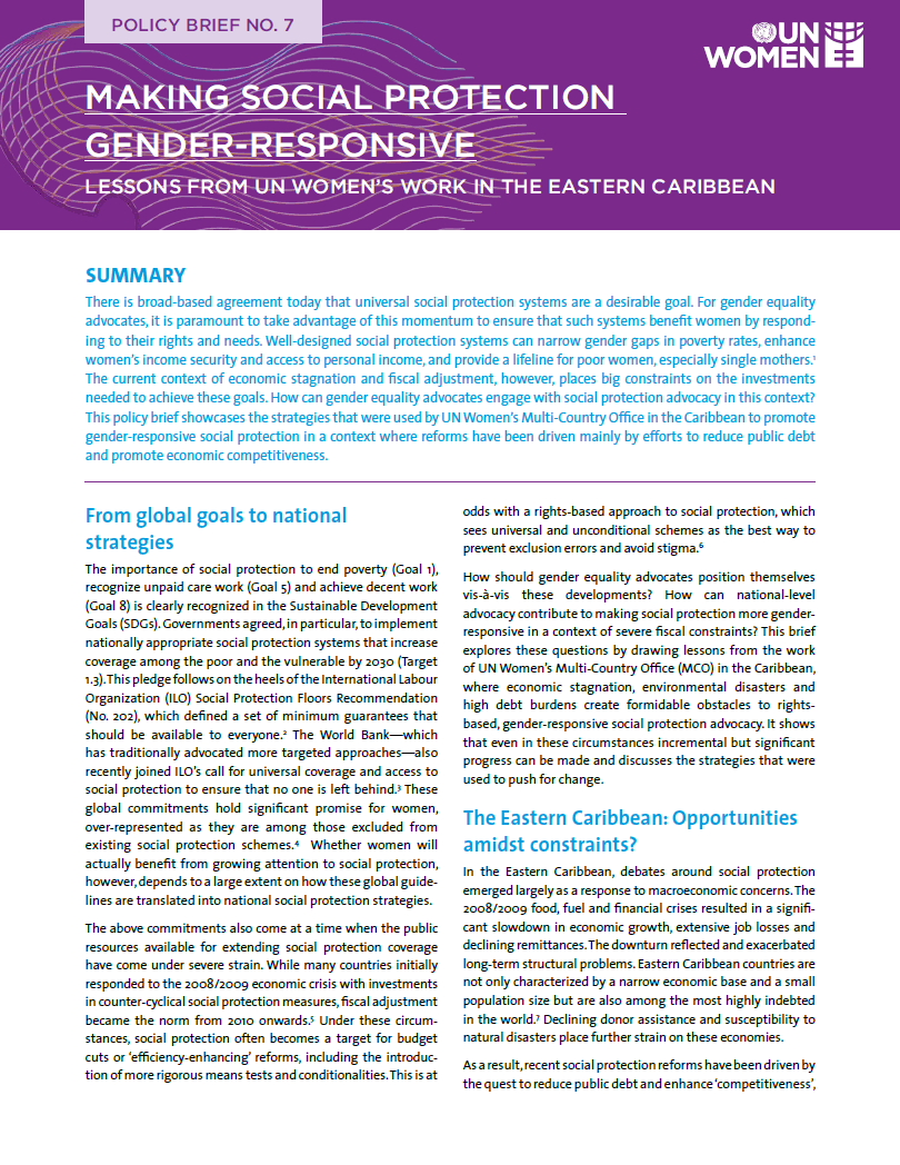 Making social protection gender-responsive: Lessons from UN Women's work in the Eastern Caribbean