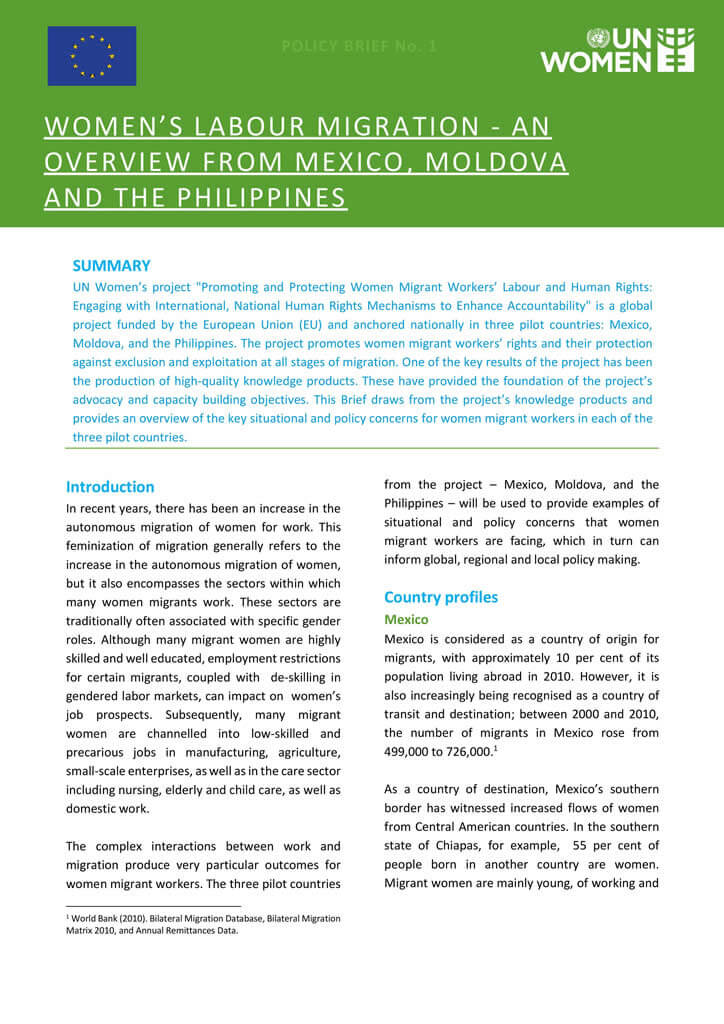 Women’s labour migration: An overview from Mexico, Moldova and the Philippines