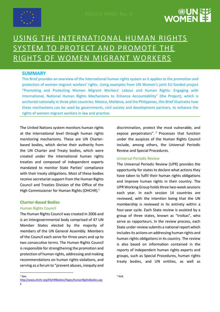 Using the international human rights system to protect and promote the rights of women migrant workers