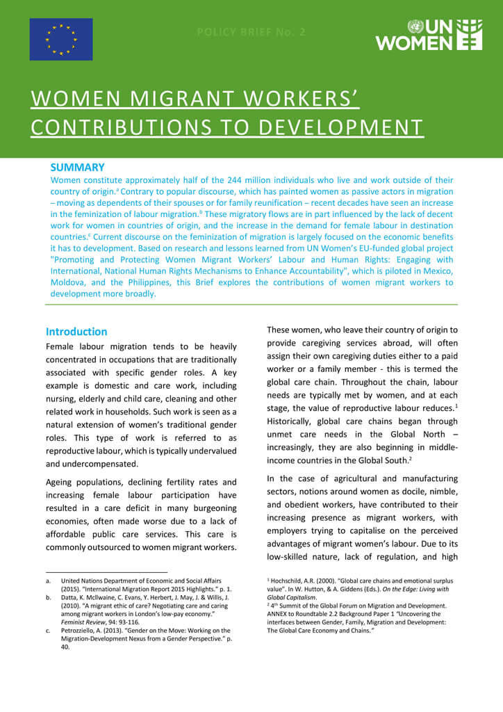 Women migrant workers’ contributions to development