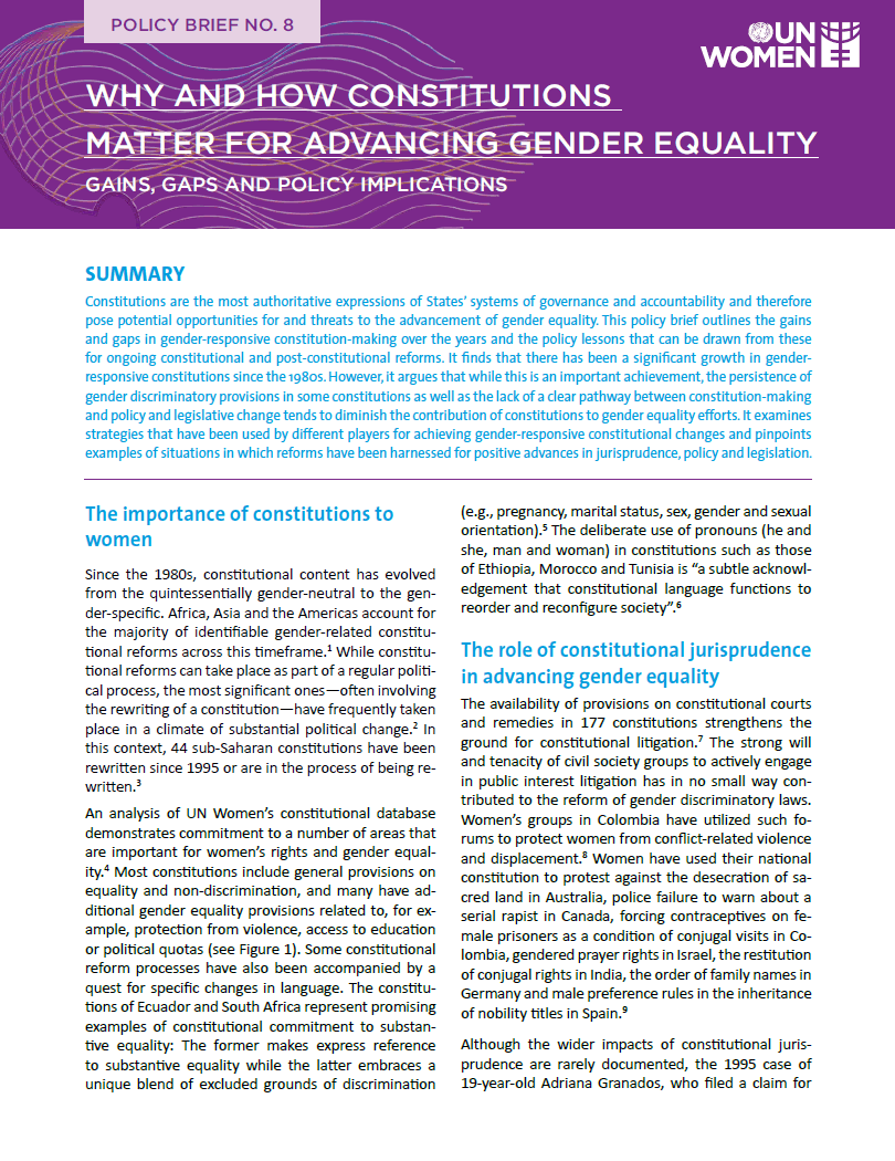 Why and how constitutions matter for advancing gender equality: Gains, gaps and policy implications