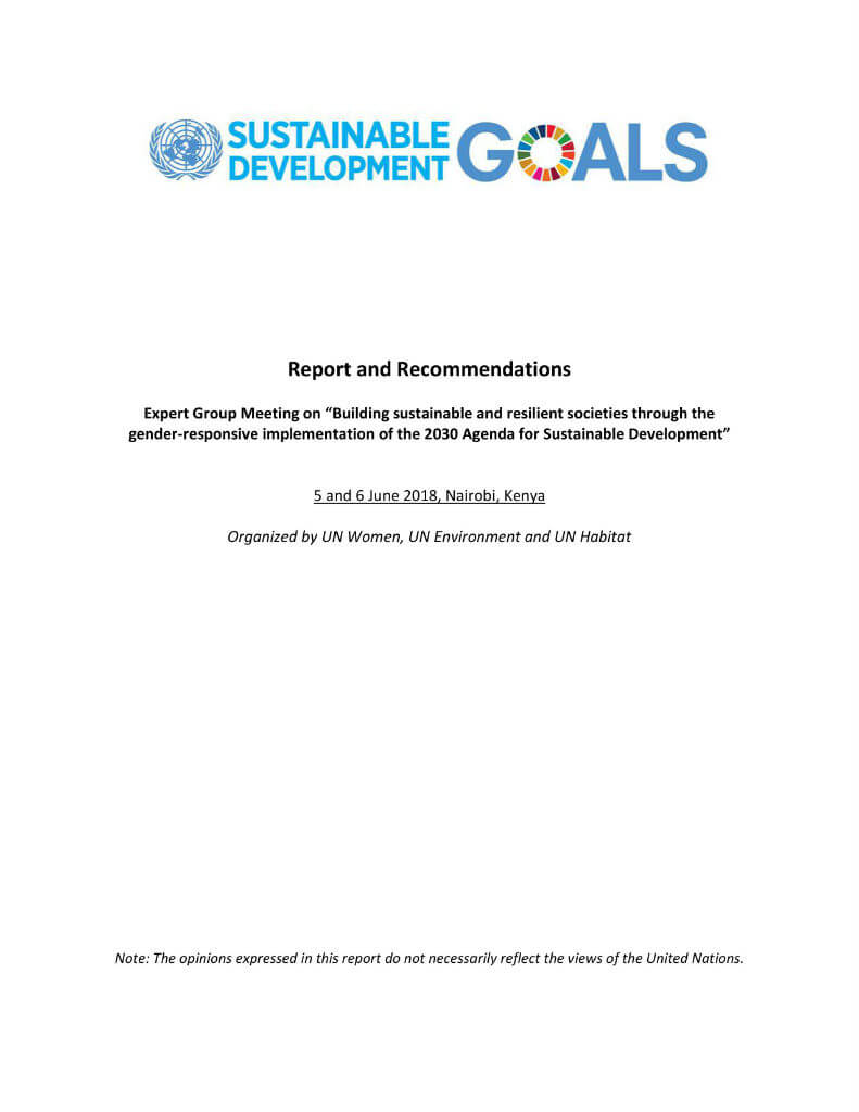 Report and recommendations of the Expert Group Meeting on “Building sustainable and resilient societies through the gender-responsive implementation of the 2030 Agenda for Sustainable Development”