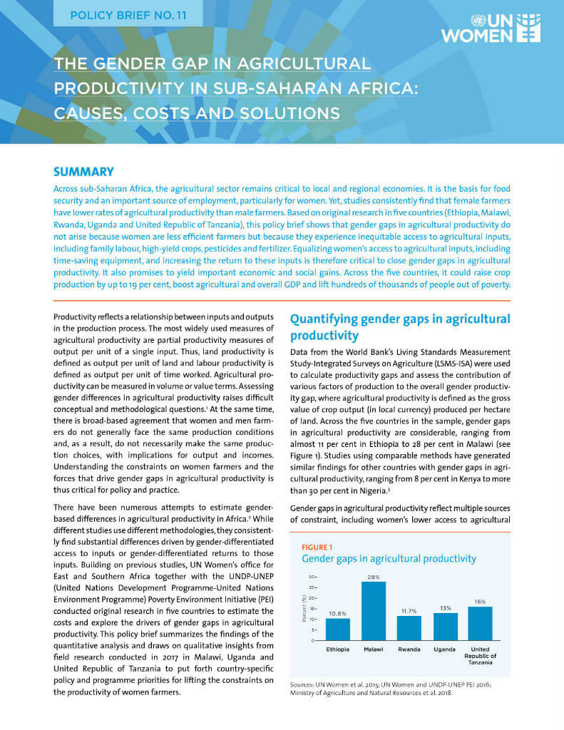 The gender gap in agricultural productivity in sub-Saharan Africa: Causes, costs and solutions