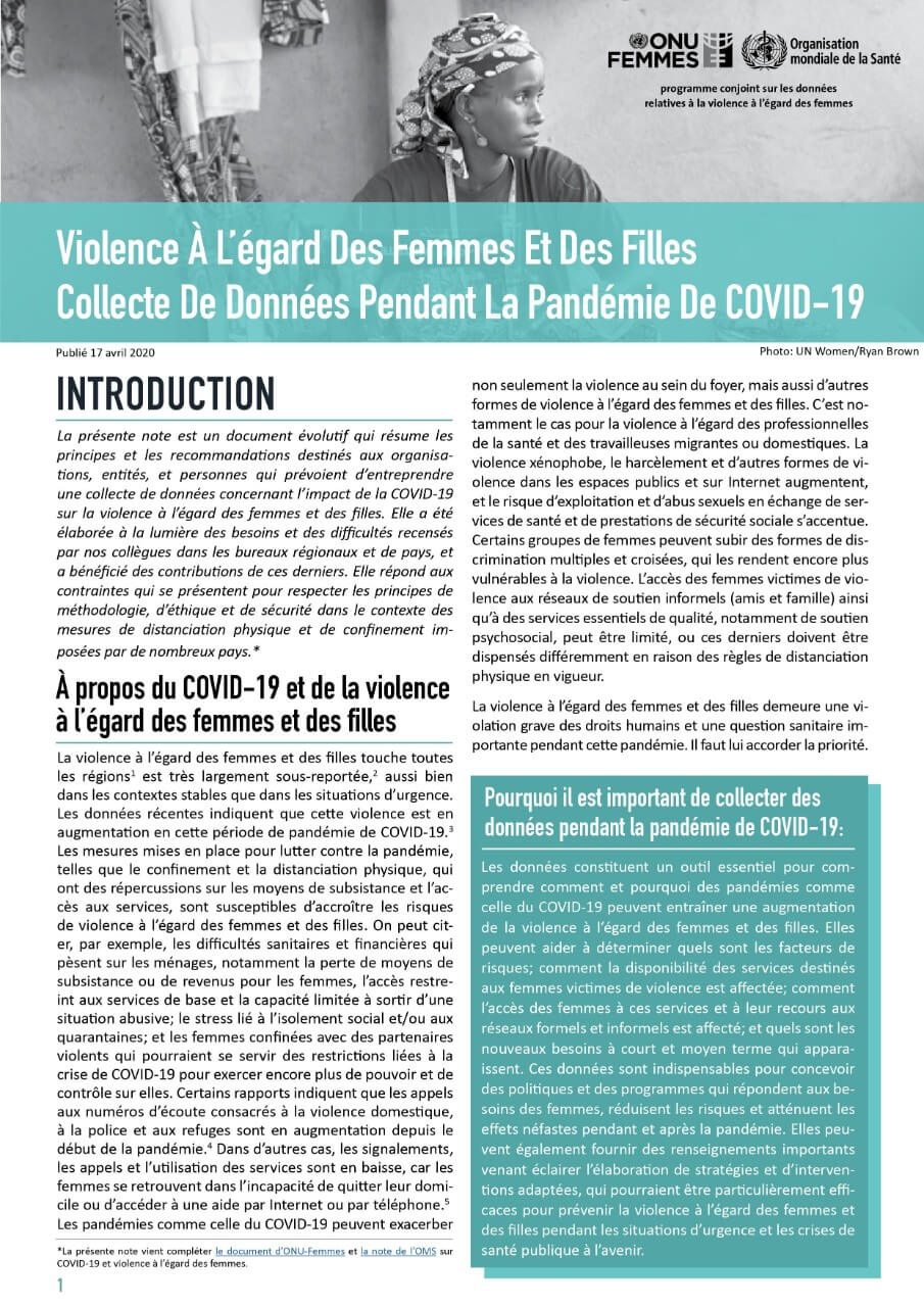 Violence à l’égard des femmes et des filles : collecte de données pendant la pandémie de COVID-19