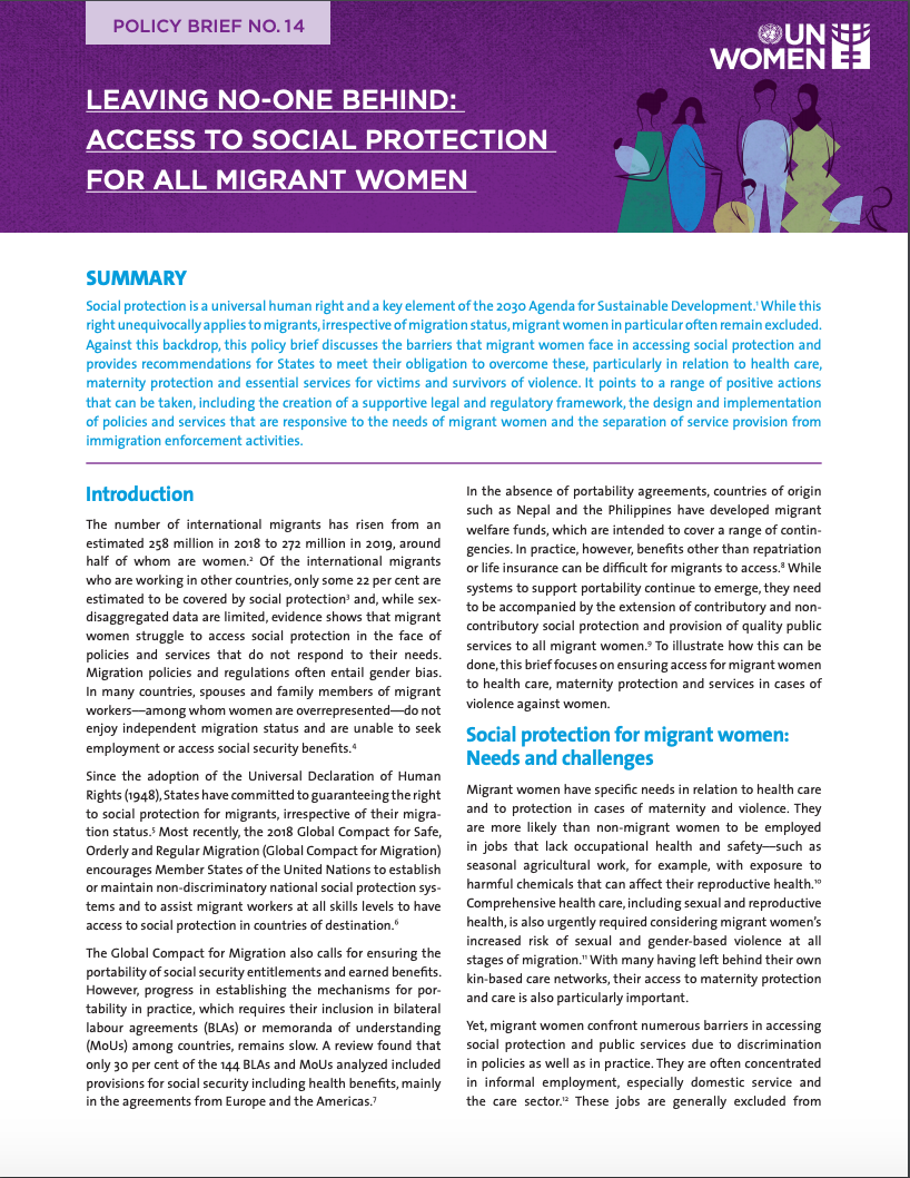 Leaving no one behind: Access to social protection for all migrant women