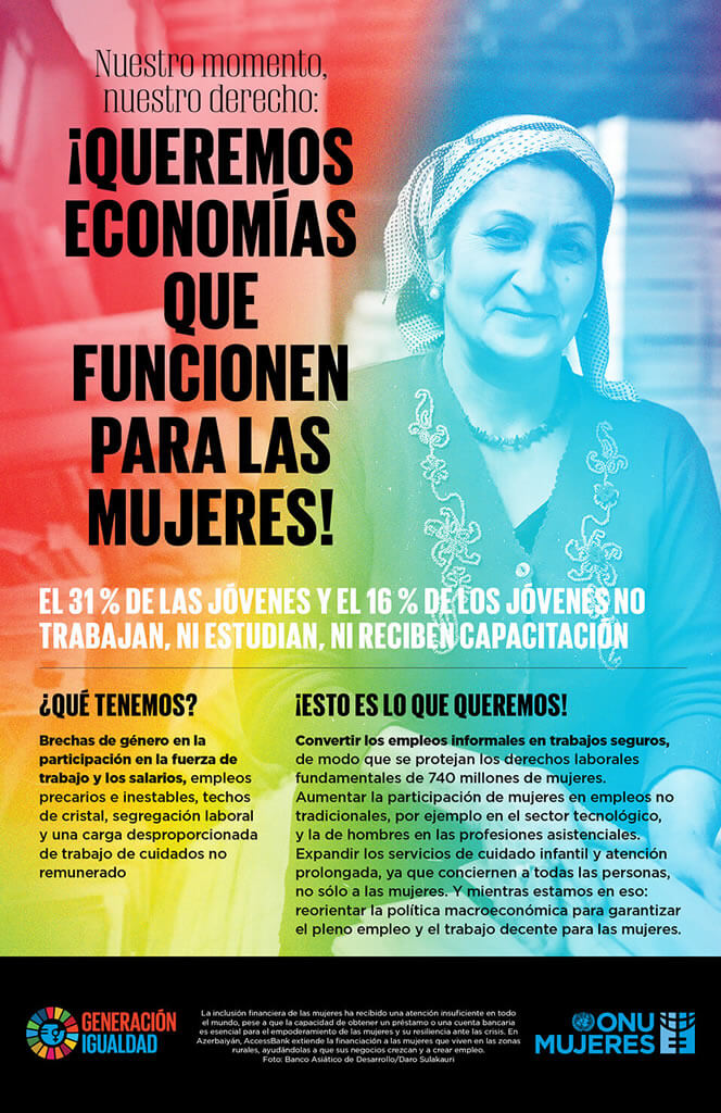 Nuestro momento, nuestro derecho – Afiche 2: ¡Queremos economías que funcionen para las mujeres!