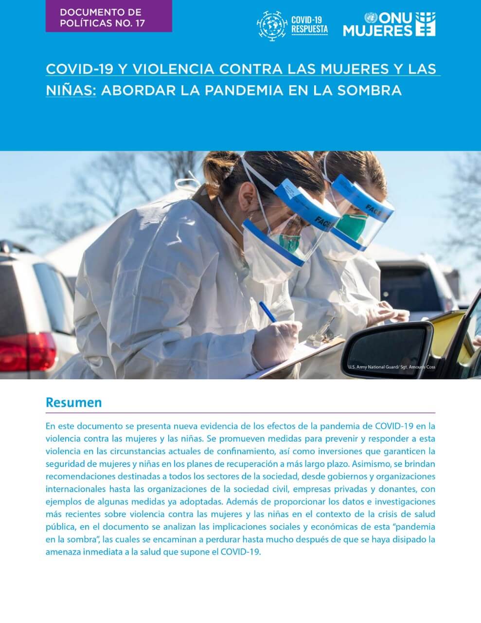 COVID-19 y violencia contra las mujeres y las niñas: Abordar la pandemia en la sombra