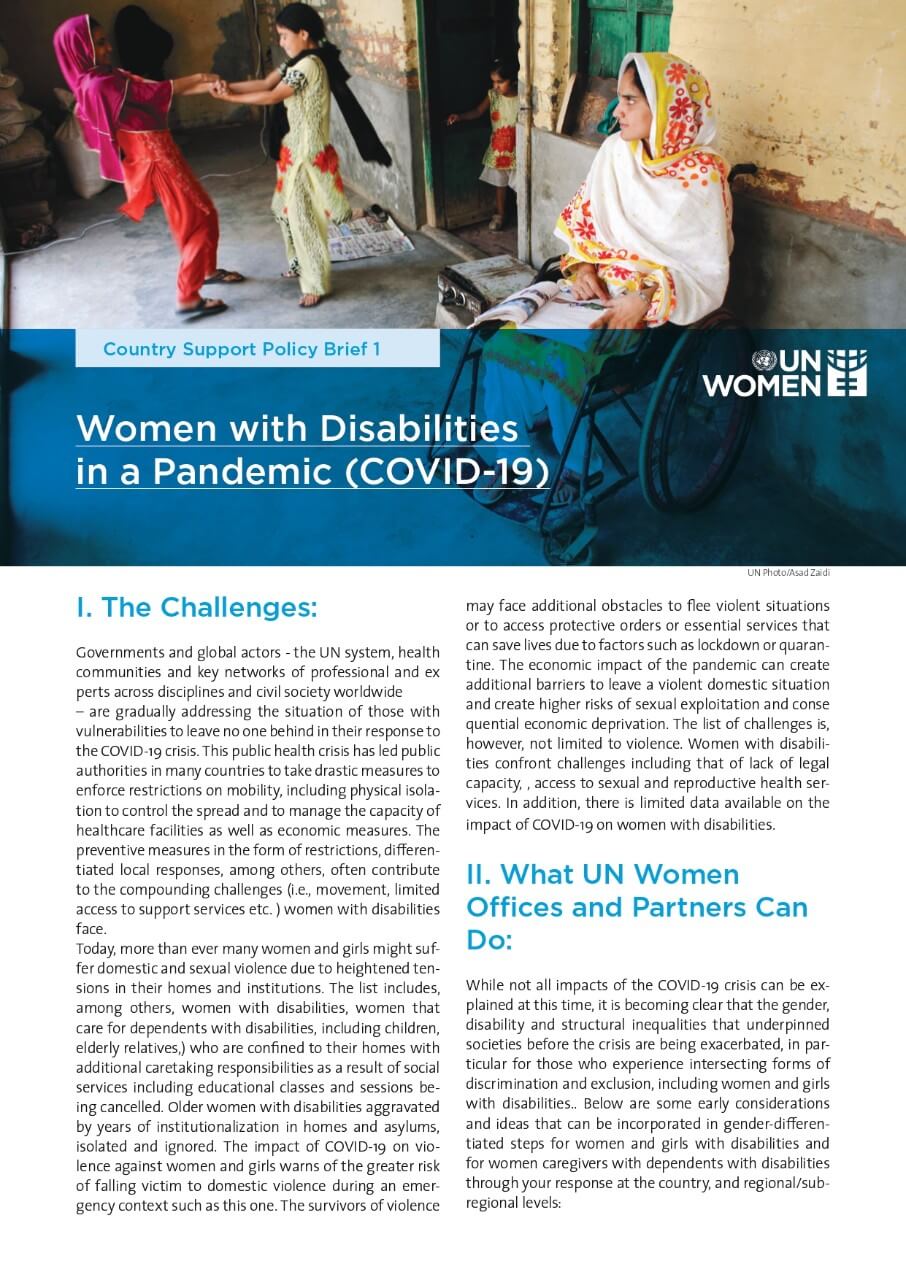 Women with Disabilities in a Pandemic (COVID-19)
