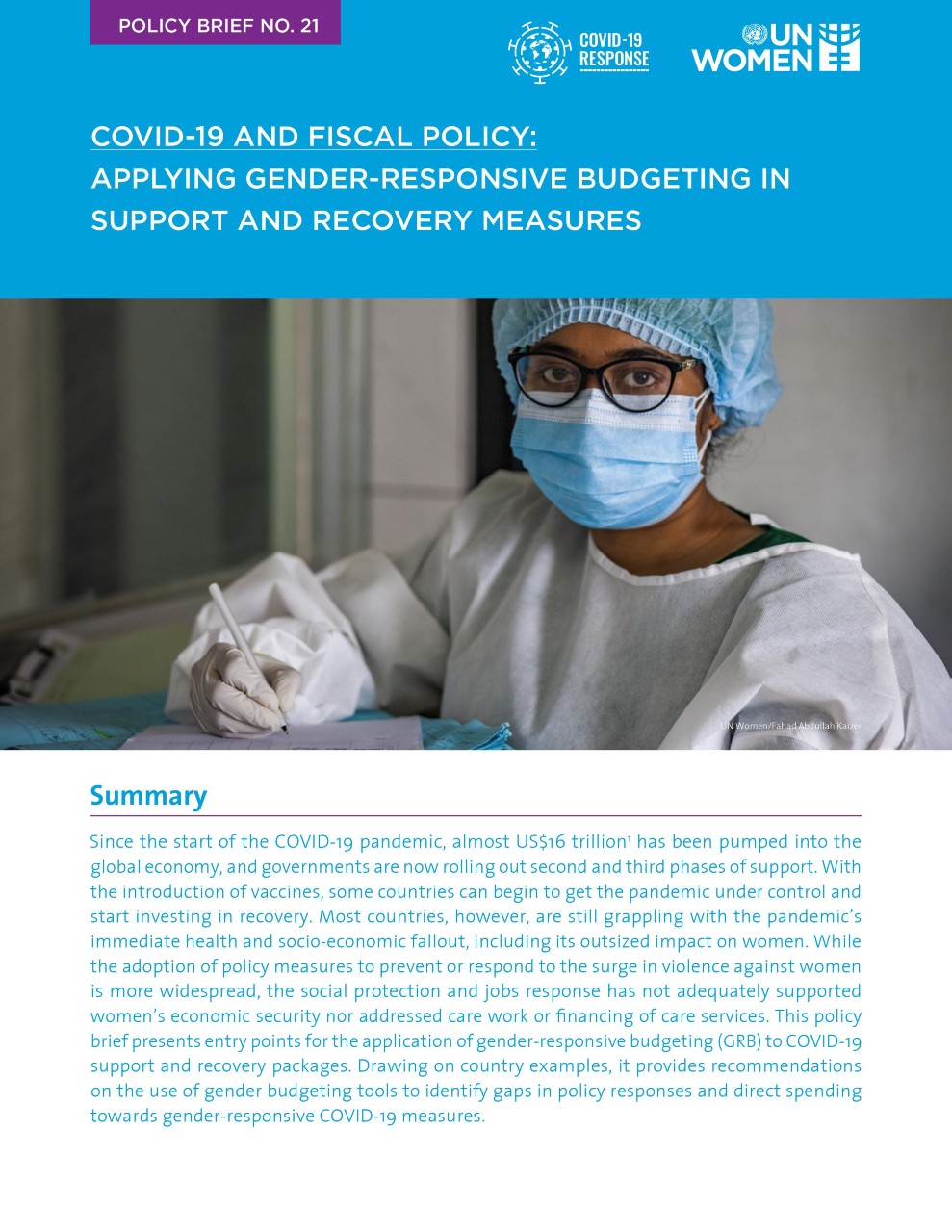 COVID-19 and fiscal policy: Applying gender-responsive budgeting in support and recovery measures