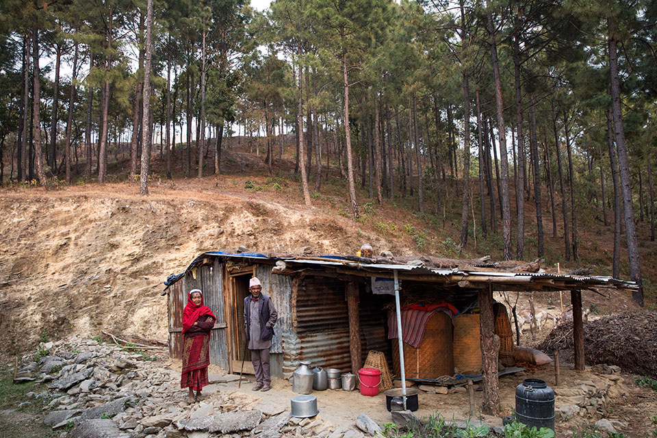 On 25 April 2015 everything changed when a massive 7.8-magnitude earthquake hit Nepal. The Dangal family home was completely destroyed, leaving behind a pile of rubble. Without anything to call their own and in search of food and shelter, the couple trekked up the hill and found a piece of empty land next to the district health post. Photo:UN Women/N Shrestha 