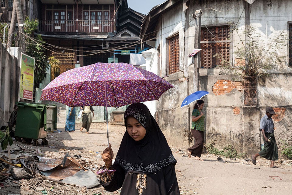 MYANMAR. Yangon. 2014. Myanmar, under the rule of a military junta from 1962 to 2011, has transitioned to a civilian government. Ethnic conflict and rebellion continued but yielded to a draft ceasefire deal in 2015. It is imperative that women should participate in the peace talks to improve the odds of success in reaching an agreement and having a lasting implementation. ©Chris Steele-Perkins/Magnum Photos