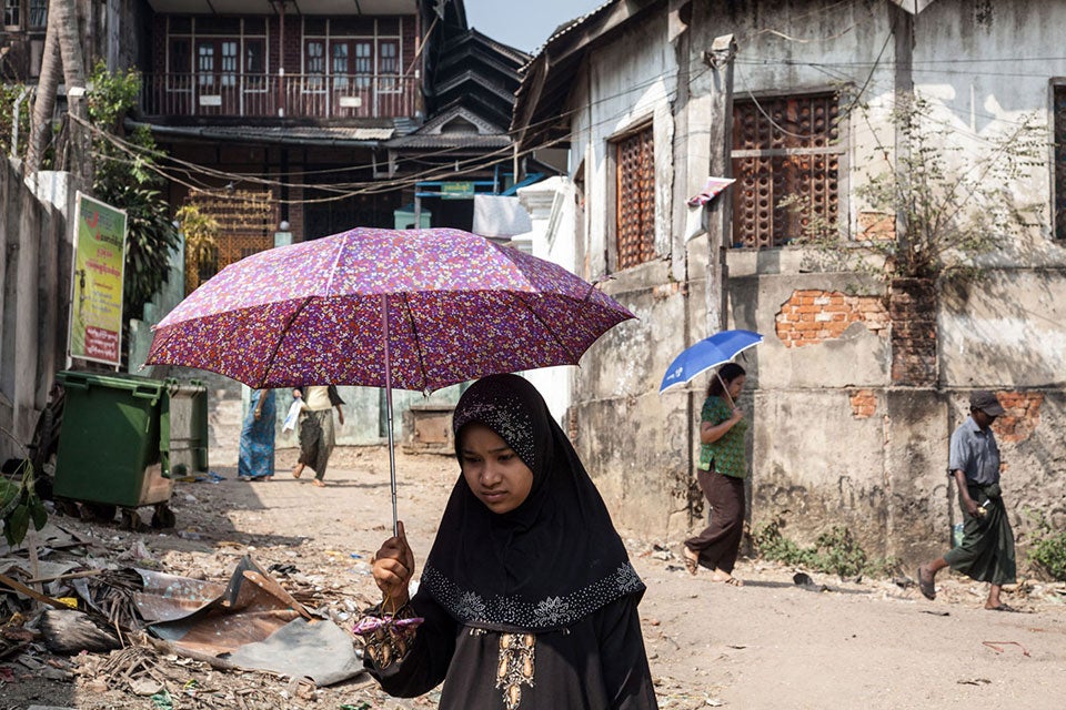 MYANMAR. Yangon. 2014. Myanmar, under the rule of a military junta from 1962 to 2011, has transitioned to a civilian government. Ethnic conflict and rebellion continued but yielded to a draft ceasefire deal in 2015. It is imperative that women should participate in the peace talks to improve the odds of success in reaching an agreement and having a lasting implementation.  ©Chris Steele-Perkins/Magnum Photos