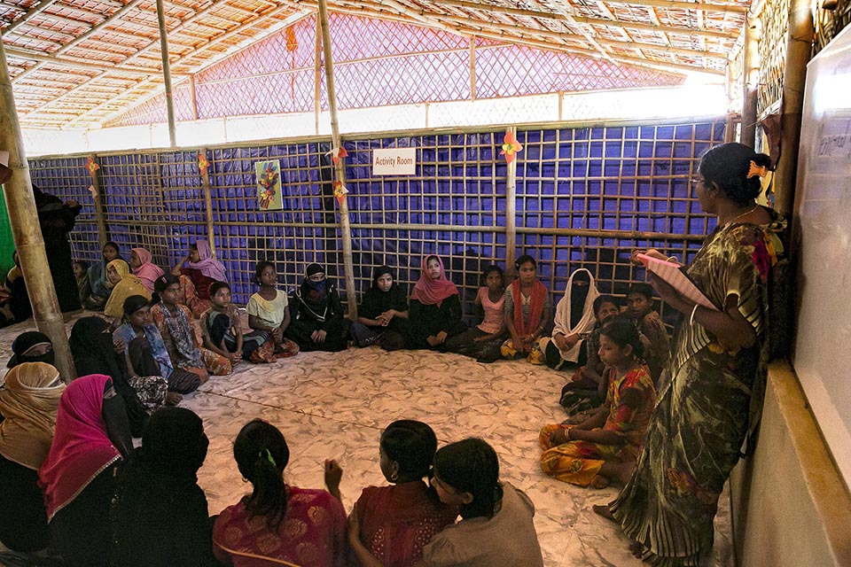 women and girls visit the Centre for an array of services, including information and referral services for psychosocial support, and education on nutrition, health and sanitation.