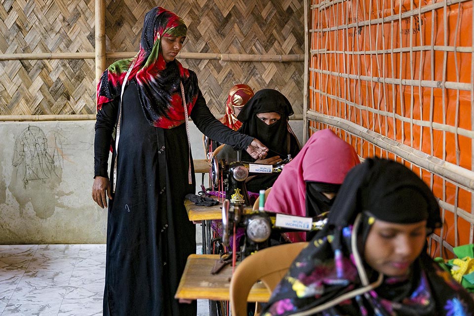 Nur Nahar leads a class in the Women's Centre. Photo: UN Women/Allison Joyce