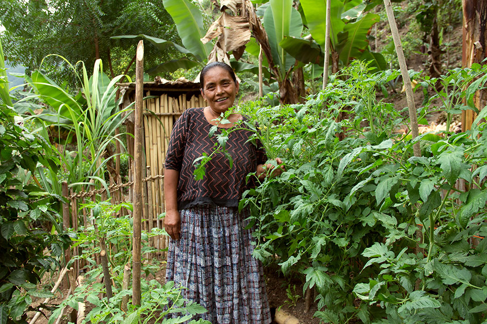 Maria Quej San de Moran,  smiles watching her garden grow in her village in Guatemala.  Photo: WFP/Miguel Vargas