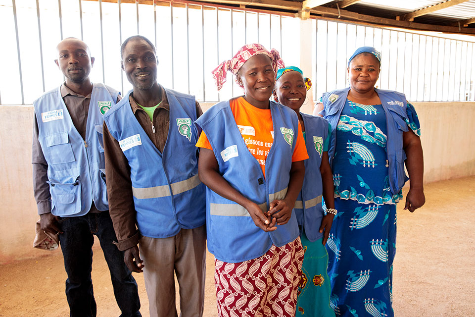 Fanta Jacqueline (center) and other community workers at the Women’s Centre in Mora. Photo: UN Women/Ryan Brown