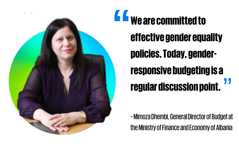 “We are committed to effective gender equality policies. Today, gender-responsive budgeting is a regular discussion point.”     ~ Mimoza Dhembi, General Director of Budget at the Ministry of Finance and Economy of Albania