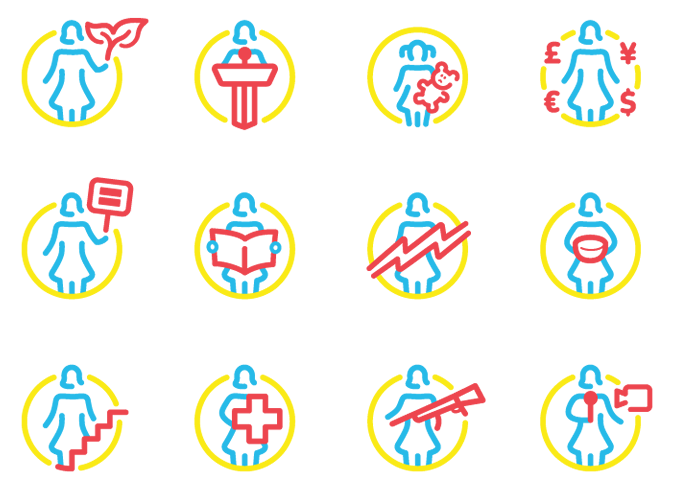 icons for Beijing Declaration's 12 critical areas of concern