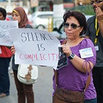 Off campus anti-sexual harassment campaign where students had a human chain calling for ending violence against women and sexual harassment in Port Said, Egypt. Photo by Ahmed El Magharbel