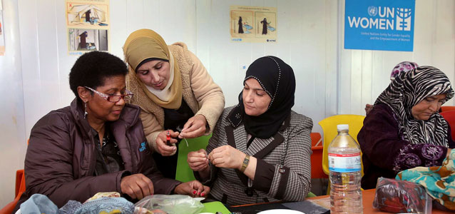 ED sewing with Syrian refugee women