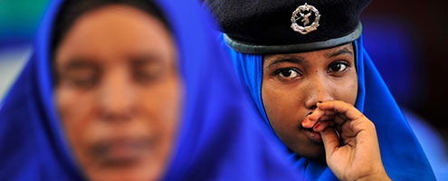 An opening ceremony is held by the African Union and the Somali Police Force to commemorate the beginning of a new training programme for the force. AU-UN IST PHOTO / TOBIN JONES.
