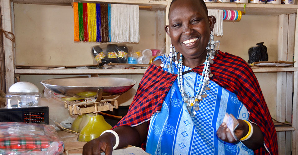 Mama Nalepo in her shop in the local market of Mamura village in Arusha, Tanzania. Photo: UN Women/Deepika Nath