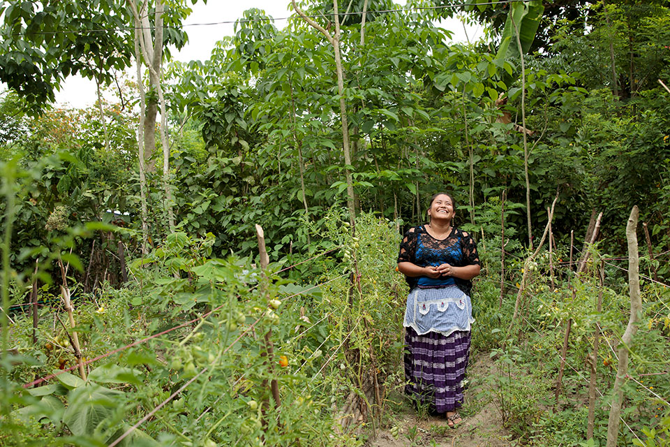 A woman walks through greenery in Guatemala. Photo: UN Women/Ryan Brown