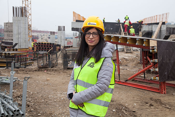 Mima Milosavljevic 32 y.o. Social Impact manager on a bridge construction project commissioned by the Belgrade Municipality. The bridge will connect the north road with the Sava river bridge easing the urban highway traffic in the city of Belgrade. Serbia, Dec. 16, 2016 Photo: UN Women/Rena Effendi