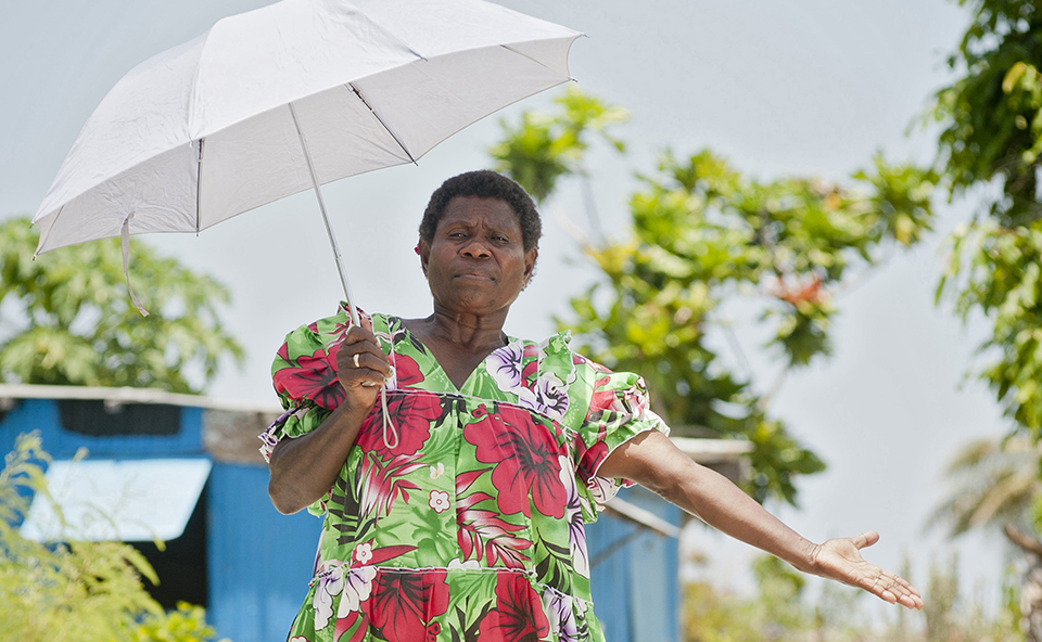 Janis Kalo, 58, leads the local women’s association and church groups on Moso — which is known as the ‘dry island’. Cyclone Pam destroyed many houses and village buildings, as well as village crops. 