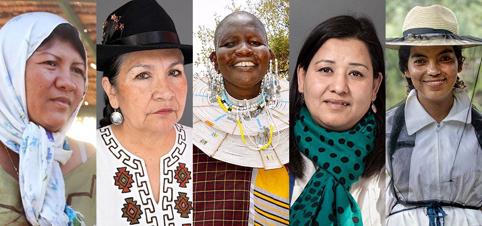Debora Barros Fince, Tarcila Rivera, Mama Neema, Pratima Gurung, Oralia Ruano Lima  Credit, L-R:  UN Women/Nathan Beriro, UN Women/Ryan Brown, UN Women/Deepika Nath, UN Women/Ryan Brown, UN Women/Rosendo Quintos