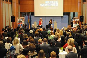 “One Woman” song artists Yuna (left) and Debi Nova (right) gave delegates a sneak peak performance at the high-level event. (Photo: UN Women/Catianne Tijerina.)