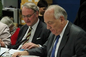 UN Women Deputy Executive Director John Hendra (left) and Ambassador Stephen Rapp, US Ambassador at Large for War Crimes Issues (right) participated in the side event on reparations. Photo credit: Permanent Mission of Finland to the UN/Tiia Rantanen