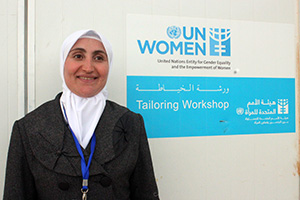 The Tailoring Workshop has brought a little joy back to the lives of Syrian Refugees at the Zaatari camp, such as for 36-year-old Fatima. Photo credit: UN Women/Yara Sharif