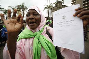 A Kenyan activist at a 2011 demonstration in support of the new constitution, which enshrines women’s rights.