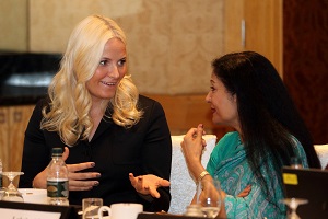 Norway’s Crown Princess Mette-Marit (L) talks with Lakshmi Puri (R) during a Breakfast meeting at the Woman Deliver conference in Kuala Lumpur on 29 May, 2013. Photo Credit UN AIDS