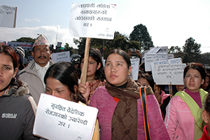 Nepali returned women migrant workers join a national rally organized by the Nepali Government and the National Network for Safe Migration on International Migrants Day, 18 December, 2012. Photo credit: UN Women