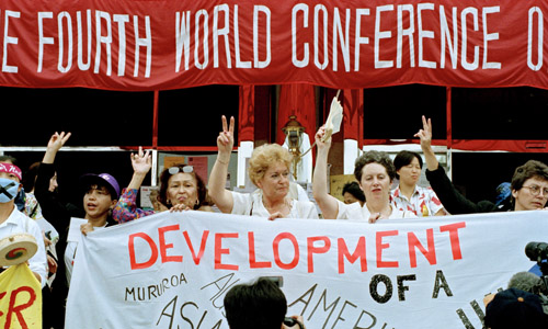 Participants at the Non-Governmental Organizations Forum meeting held in Huairou, China, as part of the United Nations Fourth World Conference on Women held in Beijing, China on 4-15 September 1995.