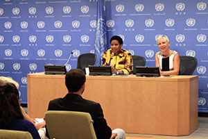 Phumzile Mlambo-Ngcuka held her first UN press conference on 12 September 2013. 