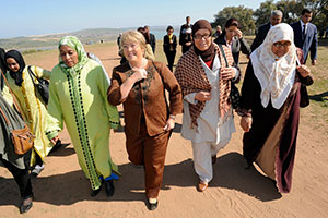 On the last day of her trip to Morocco to commemorate International Women’s Day, UN Women Executive Director Michelle Bachelet, met with rural women of the Soulalyates ethnic group, who have been striving for inheritance and property rights.  Photo: UN Women/Karim Selmaoui